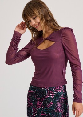 Διάφανο τοπ με λεπτομέρεια κόμπου και τούλι