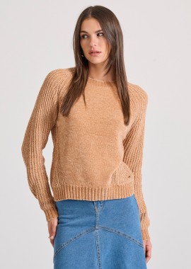 Σενίλ πουλόβερ με στρογγυλή λαιμόκοψη