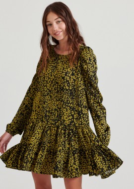 Mini φόρεμα με all over τύπωμα και βολάν