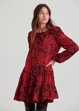 Mini φόρεμα με all over τύπωμα και βολάν