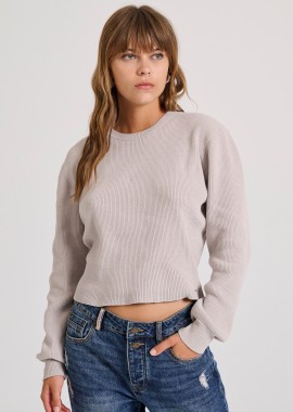 Σενίλ κοντό πουλόβερ με στρογγυλή λαιμόκοψη