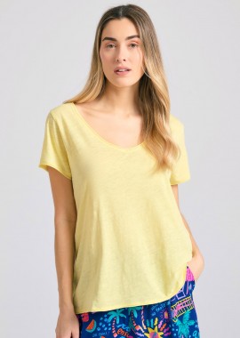 Γυναικείο V-neck t-shirt με raw edges - The essentials