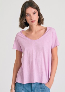 Γυναικείο V-neck t-shirt με raw edges - The essentials