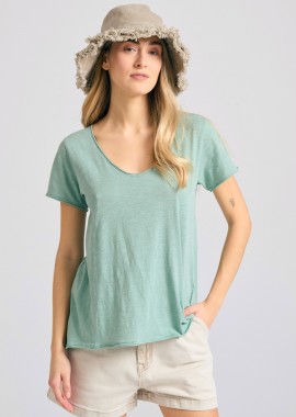 Γυναικείο V-neck t-shirt με raw edges - The essentials