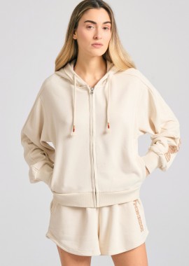 Γυναικείο φούτερ ζακέτα με κέντημα στο μανίκι