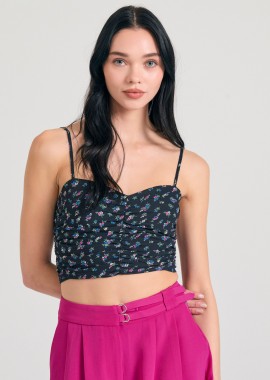 Εμπριμέ cropped τοπ από τεχνητό μετάξι