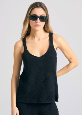 Γυναικεία πλεκτή αμάνικη μπλούζα σε ζακάρ ύφανση