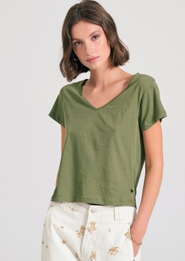 Γυναικείο βαμβακερό t-shirt με άνοιγμα V