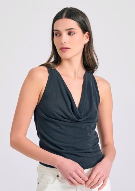 Ντραπέ αμάνικη μπλούζα με ανοιχτή πλάτη