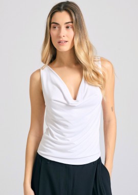 Ντραπέ αμάνικη μπλούζα με ανοιχτή πλάτη