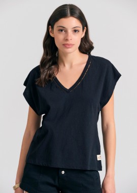 Γυναικείο linen blend μονόχρωμο t-shirt