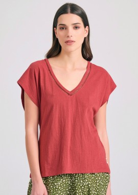 Γυναικείο linen blend μονόχρωμο t-shirt