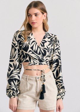 Εμπριμέ μακρυμάνικη κρουαζέ μπλούζα