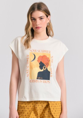 Γυναικείο organic cotton t-shirt με boho τύπωμα