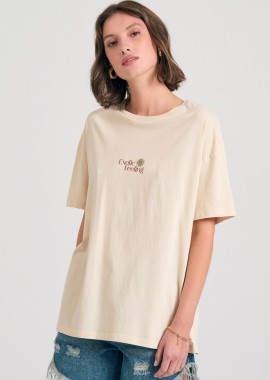 Γυναικείο loose fit t-shirt με exotic τύπωμα στην πλάτη