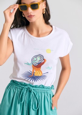 Γυναικείο t-shirt με τύπωμα και ανοιχτή πλάτη