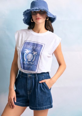 Γυναικείο t-shirt με tropical τύπωμα