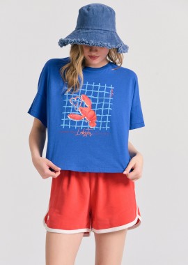 Γυναικείο loose fit t-shirt με frame τύπωμα