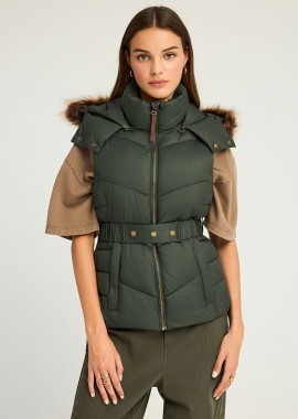 Καπιτονέ αμάνικο μπουφάν με κουκούλα