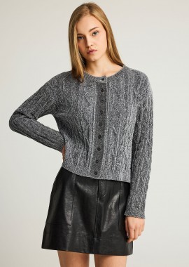 Cable-knit chenille ζακέτα