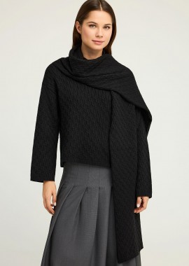 Πλεκτό πουλόβερ με ανάγλυφο σχέδιο και κασκόλ