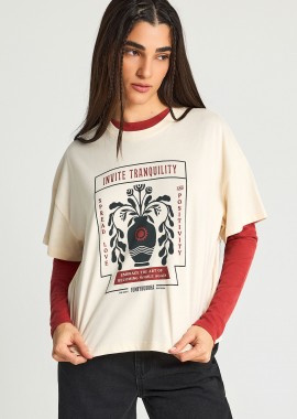 Γυναικείο βαμβακερό loose t-shirt με τύπωμα