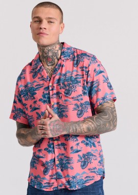 Relaxed fit εμπριμέ πουκάμισο από τεχνητό μετάξι