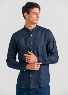 Garment dyed λινό πουκάμισο με λαιμό mao