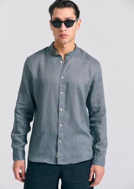 Garment dyed λινό πουκάμισο με λαιμό mao