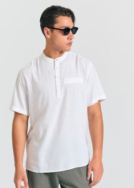 Relaxed fit linen blend πουκαμίσα