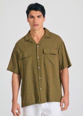 Oversized κοντομάνικο πουκάμισο από λινό και lyocell