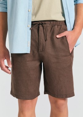 Comfort fit garment dyed λινή βερμούδα