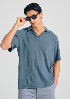 Relaxed fit linen blend μπλούζα πόλο
