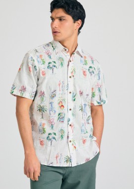 Relaxed linen blend πουκάμισο με tropical print