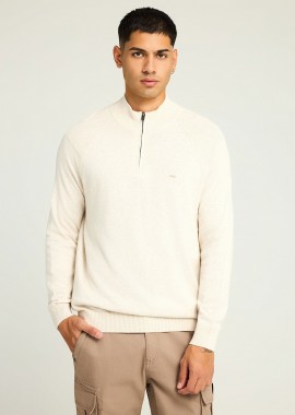 Ανδρικό μονόχρωμο half-zip πλεκτό πουλόβερ