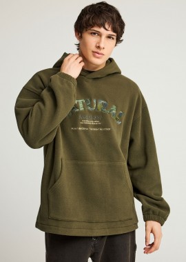 Aνδρικό fleece φούτερ με κουκούλα και τύπωμα στο στήθος