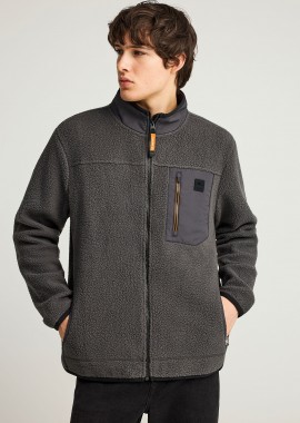 Fleece ζακέτα με τσέπη στο στήθος και φερμουάρ