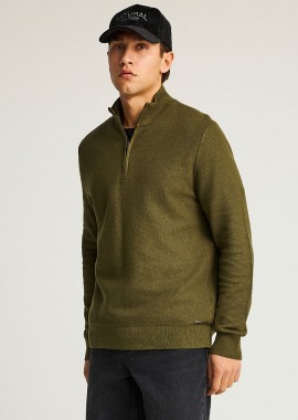 Ανδρικό μονόχρωμο half-zip πλεκτό πουλόβερ