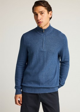 Ανδρικό μονόχρωμο half-zip πλεκτό πουλόβερ