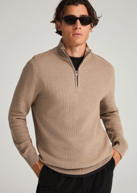 Ανδρικό μονόχρωμο half-zip πλεκτό πουλόβερ
