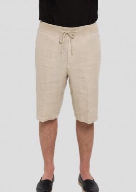 120% LINO Ανδρικό Μπεζ Drawstring Linen Bermuda Shorts