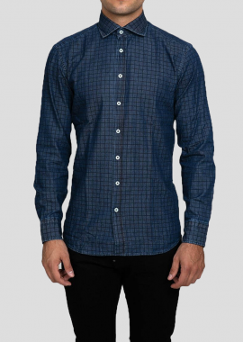 BASTONCINO Ανδρικό Μπλε Blue Slim-Fit Box Check Shirt