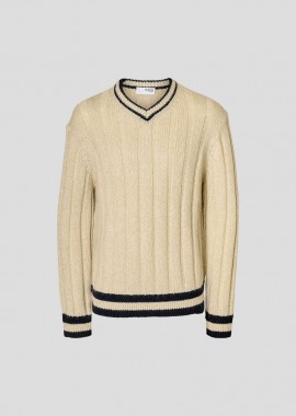 SELECTED HOMME - SELECTED HOMME Ανδρικό Μπεζ Wool Blend V-Neck Jumper