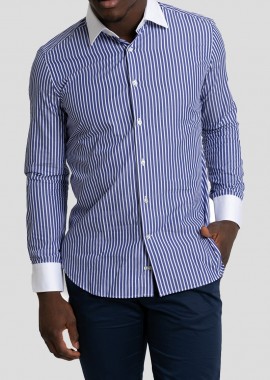 MIRCAM - MIRCAM Ανδρικό Μπλε White/Blue Striped Classic Shirt