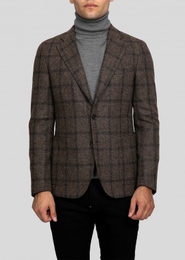 CC-CORNELIANI - CC-CORNELIANI Ανδρικό Καφέ Windowpane Two-Button Sport Coat