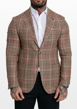 LARDINI - LARDINI Ανδρικό Μπεζ Two Button Check Fitted Blazer