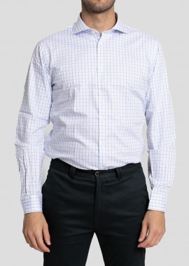 SARTORIA MONK - SARTORIA MONK Ανδρικό Μπλε Check Long-Sleeve Shirt