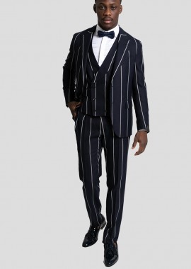 PASINI - PASINI Ανδρικό Μπλε Three-Piece Striped Suit/Navy Blue