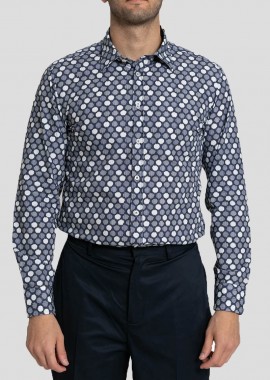 BASTONCINO - BASTONCINO Ανδρικό Μπλε Graphic-Print Cotton Shirt/Blue