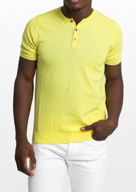 +39MASQ - +39MASQ Ανδρικό Neon Yellow V-Neck Knitted Button Down Cardigan